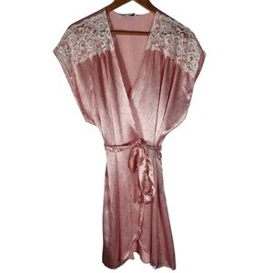 Vintage Lily of France Sleepwear Nightgown Robe Pink White Satin Lace Romantic